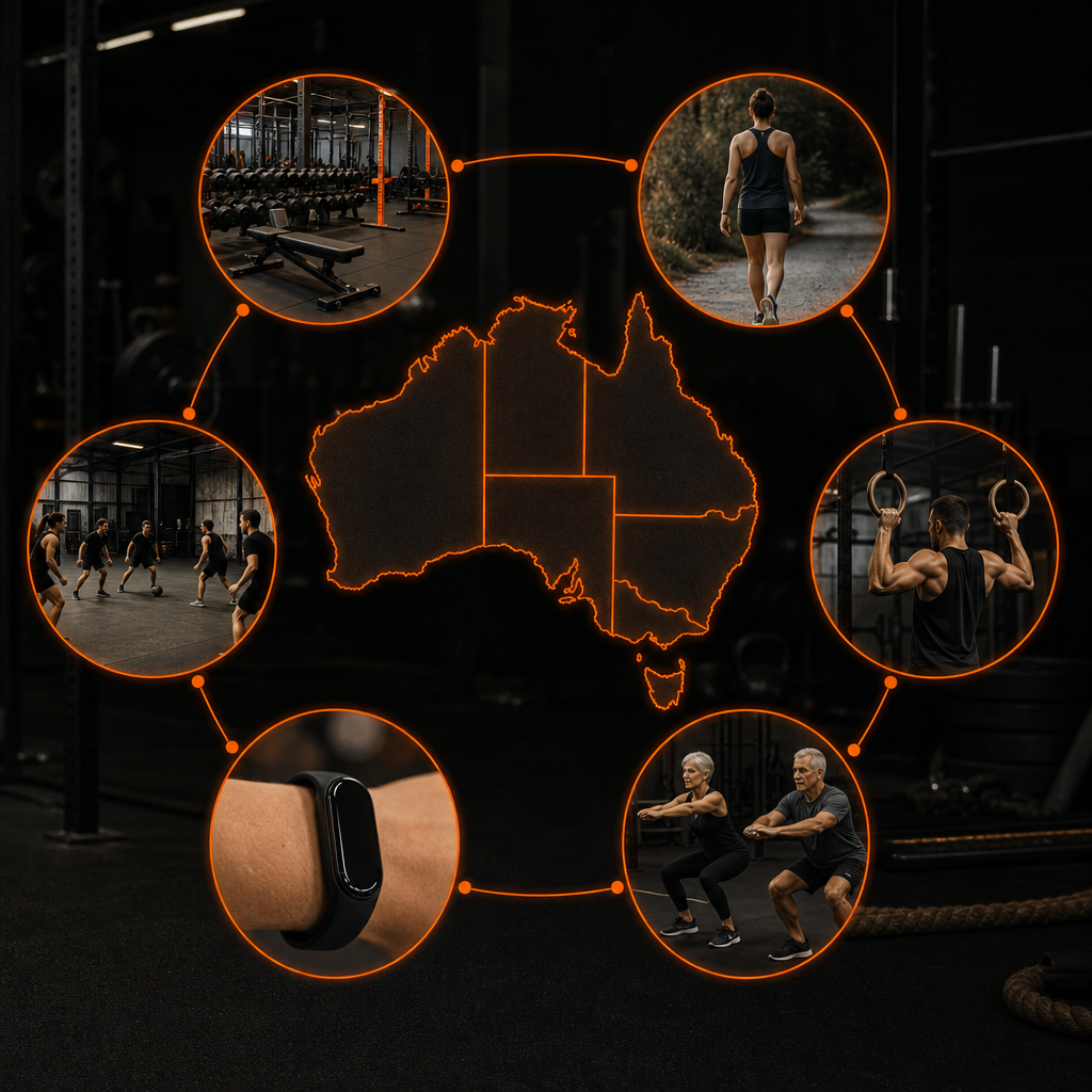 Map of Australia with icons representing major health and fitness activities