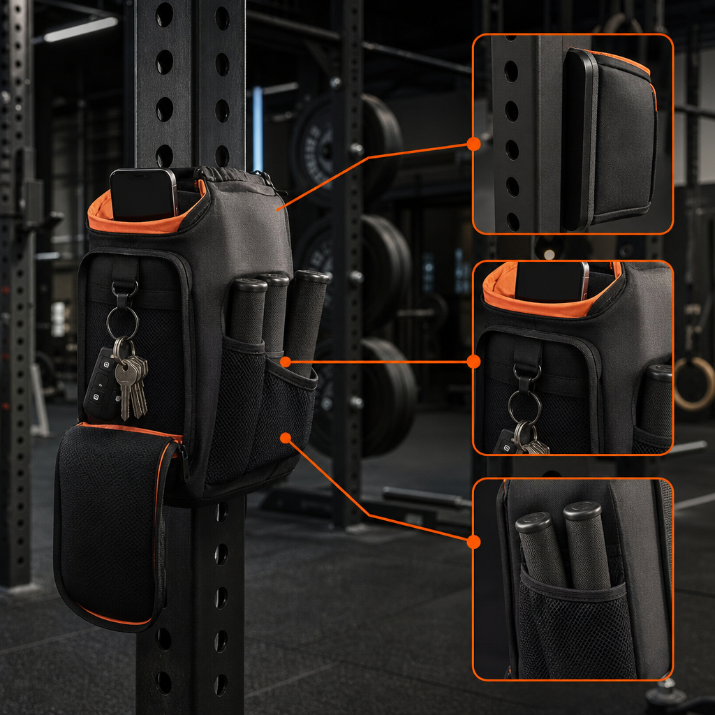 Magnetic bag mounted on a steel rig with essentials accessible