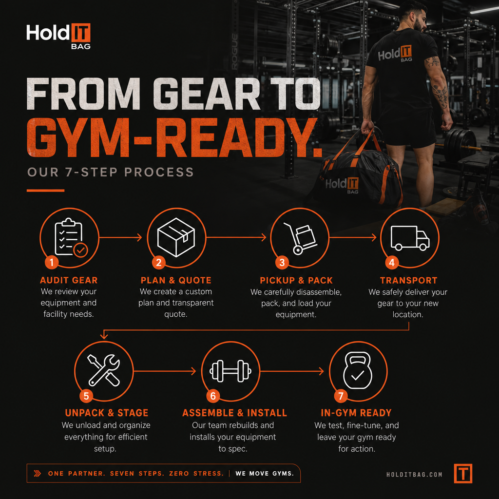 Seven-step process flow for customising a gym bag.